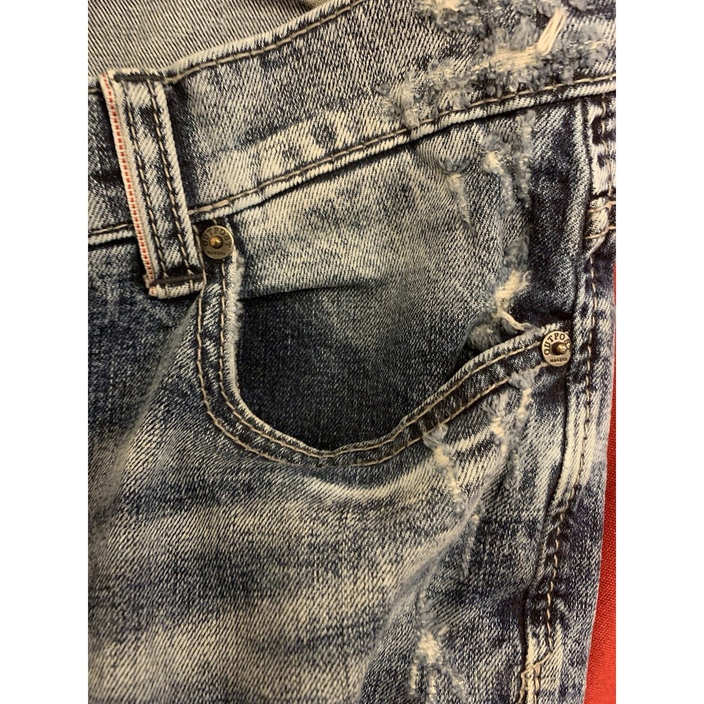 Outpost Makers Men's Size 30 x 32 Med Wash Straight Leg Patchwork Jeans Distress - Picture 5 of 11